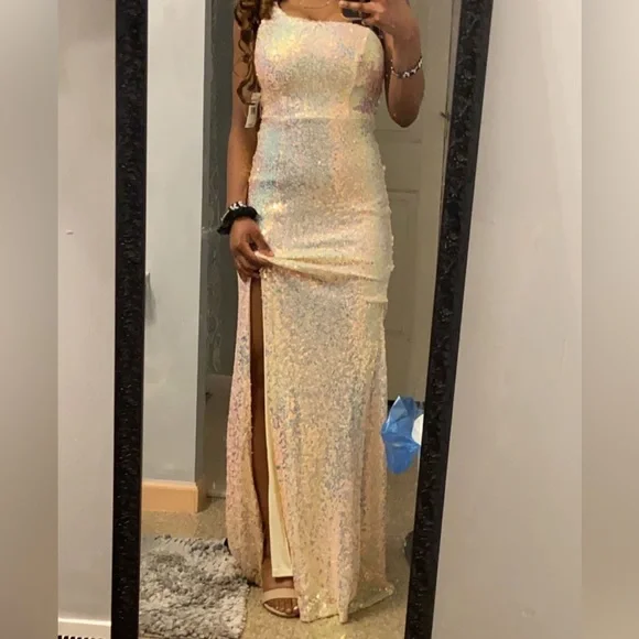 Dresses | Junior Crystal Doll Sequin One Shoulder Side Slit Slim Gown |  Poshmark